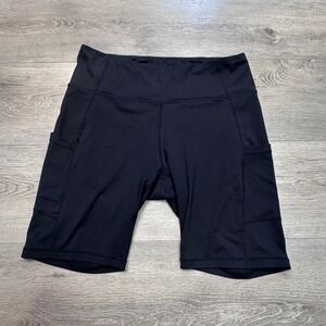 Naviskin Womens XL Black High Waisted Athletic Biker Shorts Side Pockets Workout